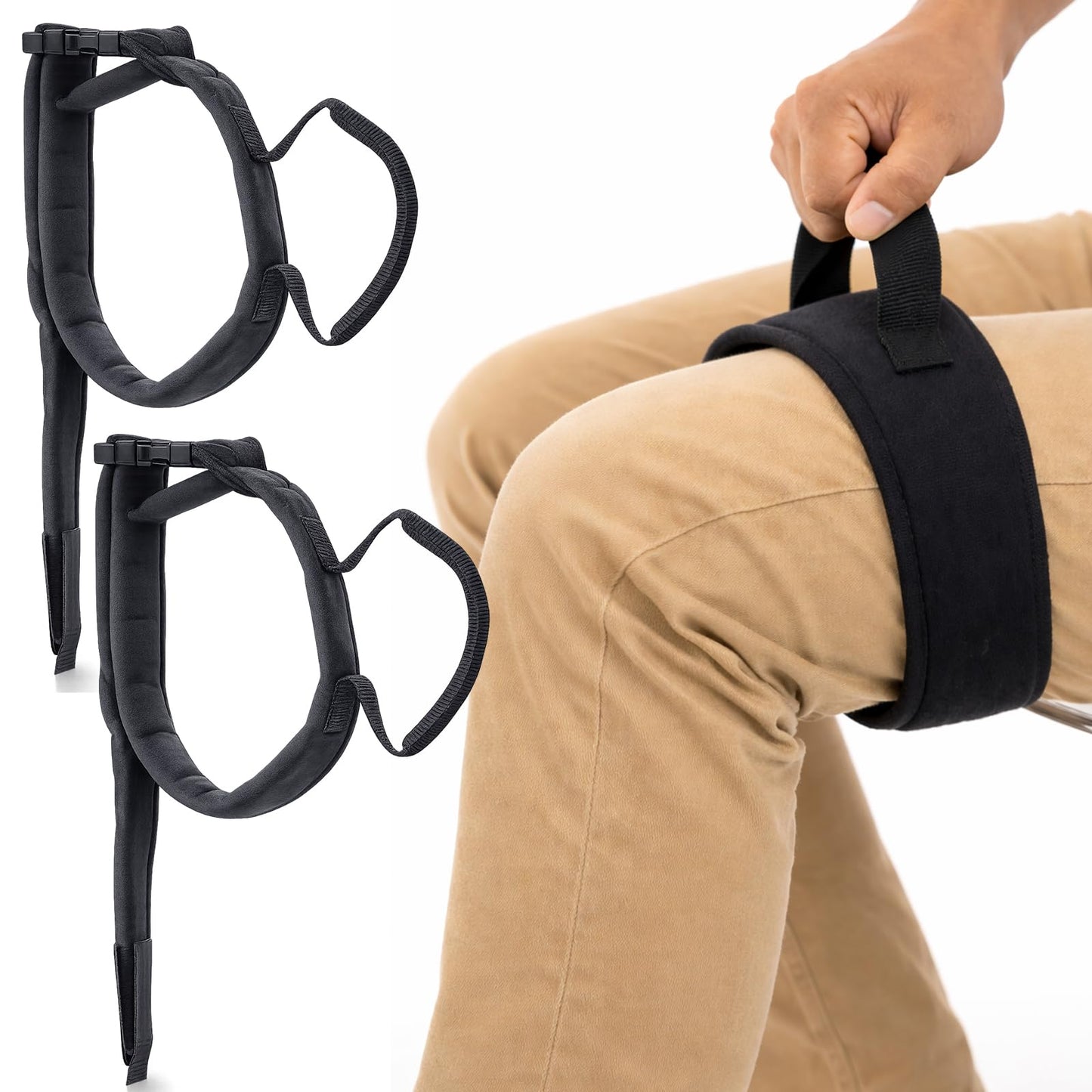 Vive Thigh Lifter Strap (2 Pack) - Pull Up Assistance Band - Medical Equipment Padded Wrist Tool For Leg Movement - Transfer Device For Limited Mobility, Knee Recovery - For Elderly, Senior & Disabled