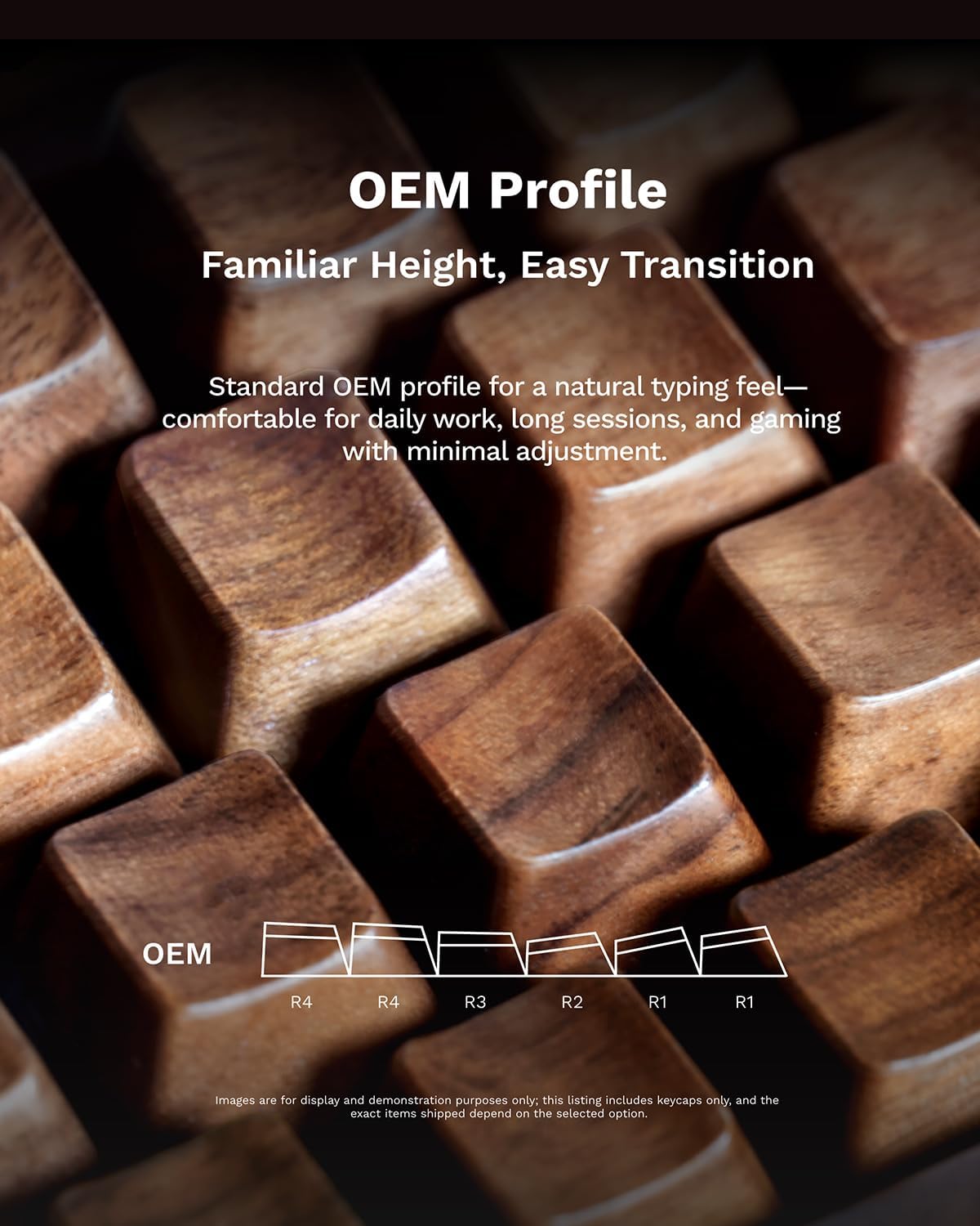 Loha Custom Set, Sets (R4 1.00U (1-Key)) Black Walnut Wood Keycaps, Wooden Keycap for Mechanical Keyboard, OEM Profile