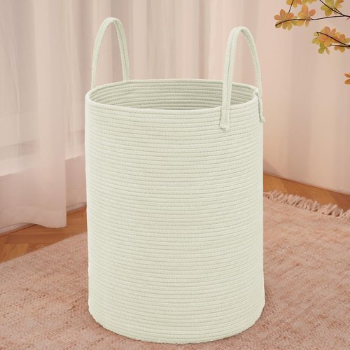 JMvicyroam Large Woven Laundry Basket - 60L Cotton Rope Storage Bin for Blankets, Toys & Clothes | White