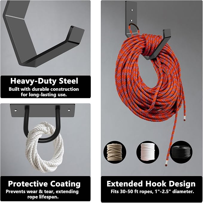 Battle Rope Wall Anchor Kit,Set with 1 Heavy Duty Battle Rope Wall Anchor and 1 Storage Hook,Battle Rope Wall Mount for Home Gym Training