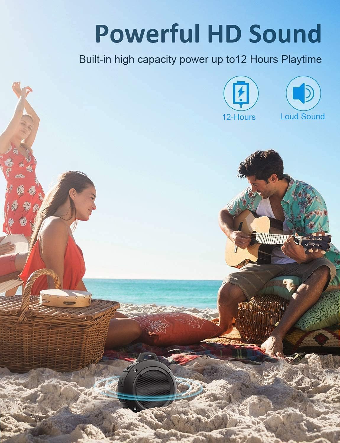 Kunodi Outdoor Waterproof Bluetooth Speaker, Wireless Portable Mini Shower Travel Speaker with Subwoofer, Enhanced
