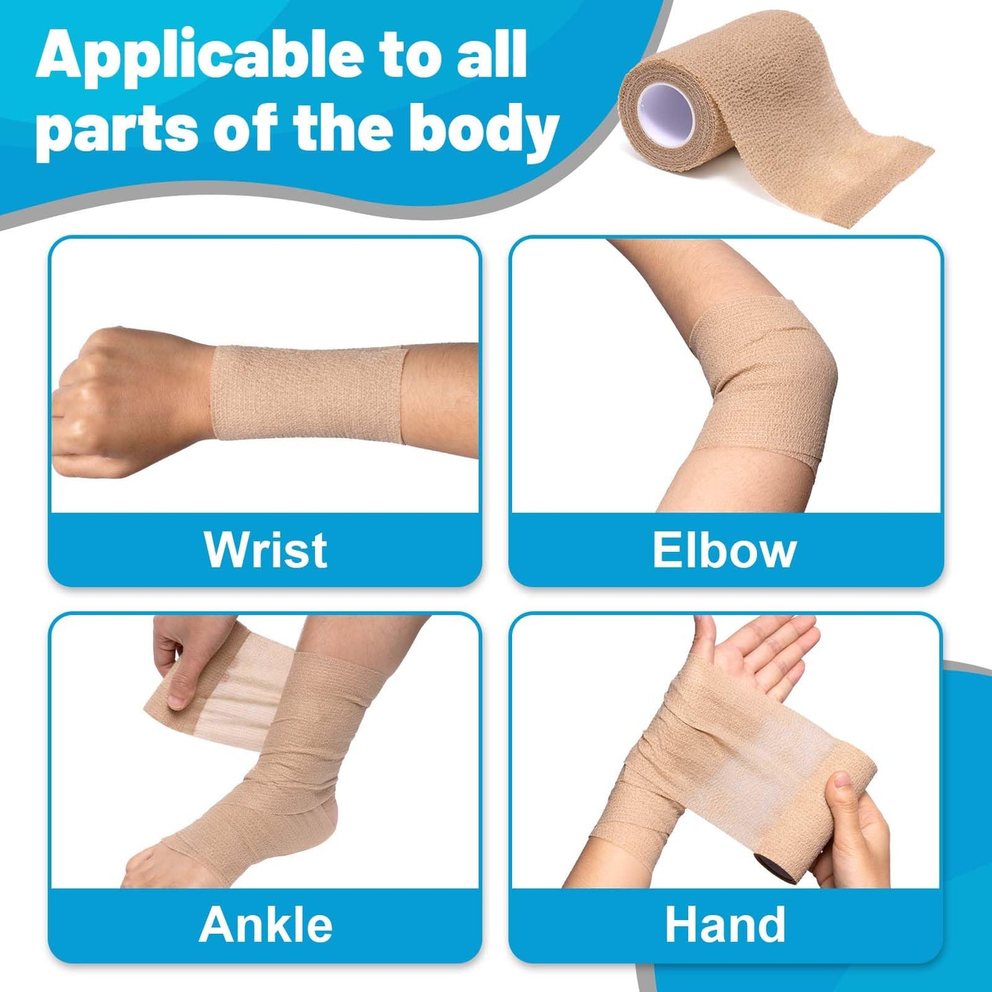 Elzrghs Self Adhesive Bandage Wrap, 16 Pack, 4" x5 Yards, Elastic Cohesive Bandage, Stretch Athletic Tap Wrap, Vet Wrap, Skin Color