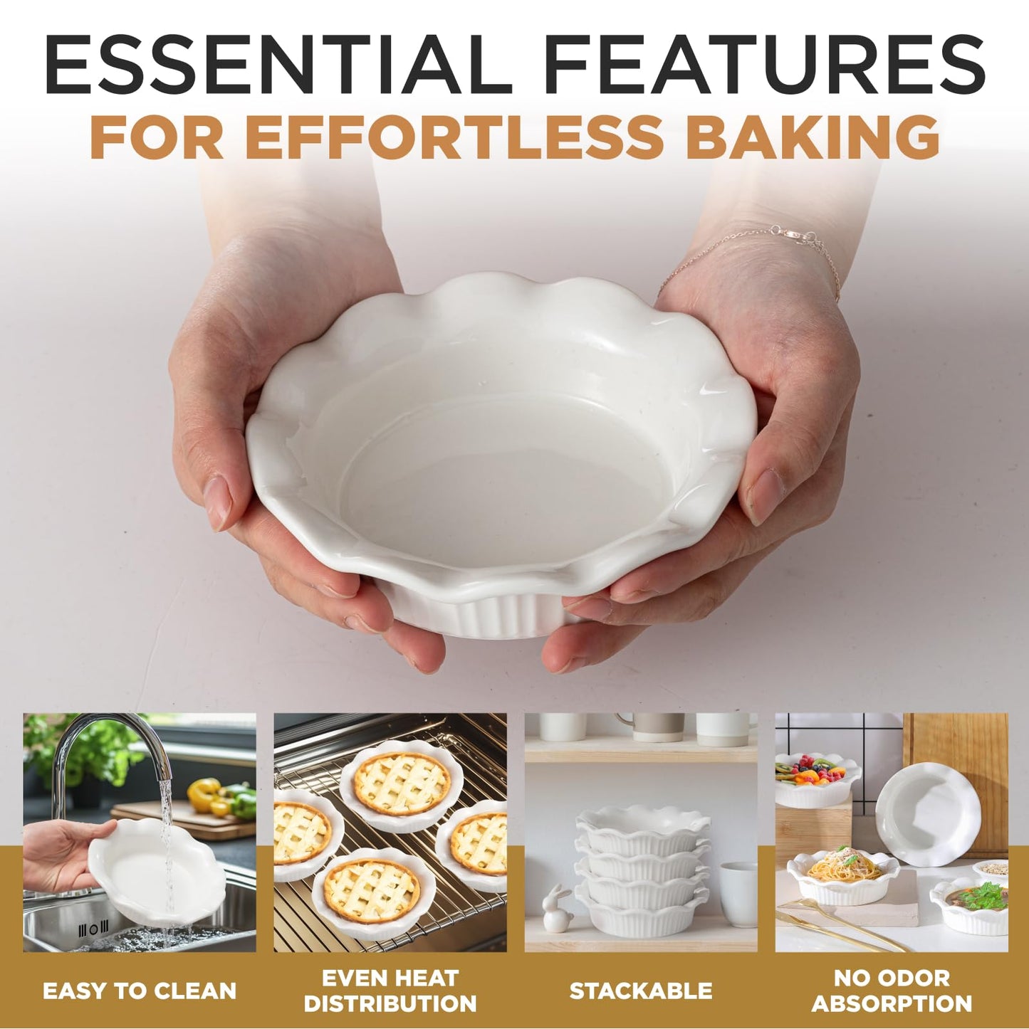 Aunt Shannon's Kitchen White Ceramic Mini Pie Pans - Set of 4 - Small 5.5 Inch Pie Pans with Classic Fluted Rims - Individual Pot Pie Pans for Pot Pies, Quiches, Puddings - Pot Pie Baking Dishes