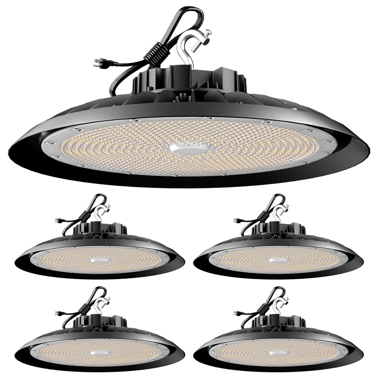 Lightdot LED High Bay Lights 300W (340x1W) 45000lm High Bay LED Shop Lights, AC100-277V Plug and Play Commercial UFO Lights for 30-50FT Height Warehouse,Workshop, Garage & Barn-4Pack