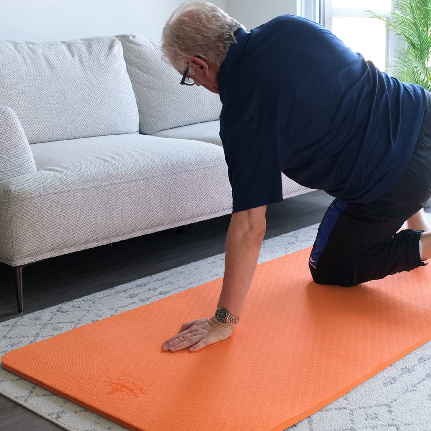 Hatha Yoga 4/5 inch TPE Yoga Mat Fitness & Exercise Mats Large Size 72"L x 32"W Non-Slip Anti-Tear For Women Men (Orange)