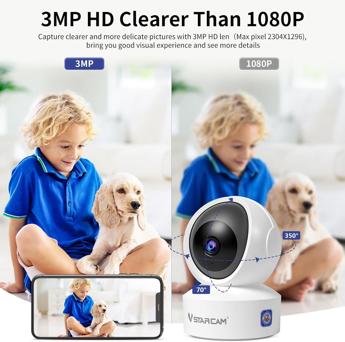 VSTARCAM 1080P 2-Way 02 Indoor Security Camera, HD WiFi Camera, Baby Camera, Pet Camera, Baby Monitor with Night Vision
