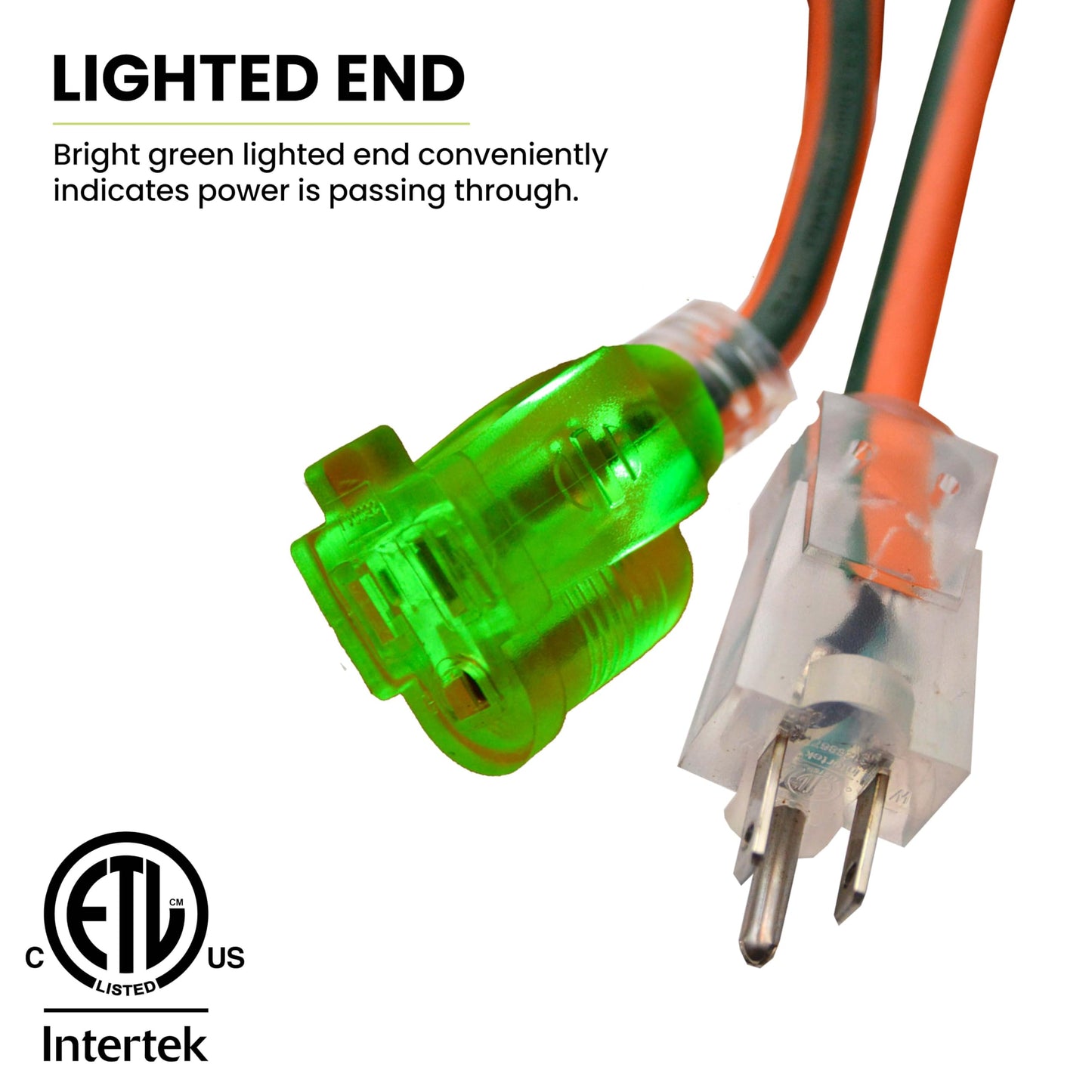 Go Green Power Inc. (G-14000) 12/3 SJTW Outdoor Extension Cord, Lighted End, Orange, 100 ft