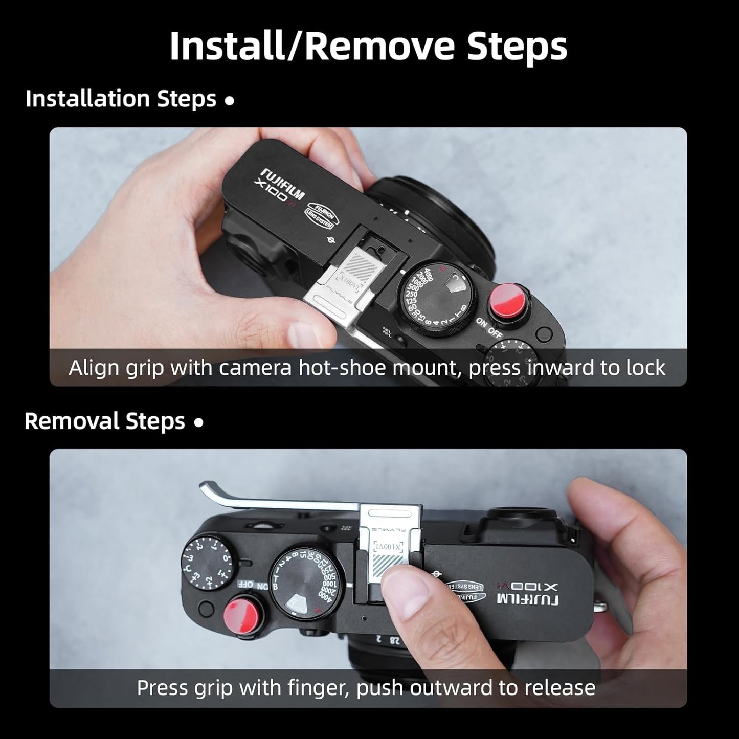 X100VI X100V Thumb Grip Metal Hot Shoe Cover with Shutter Button for FUJIFILM / Fuji Accessories (Black)