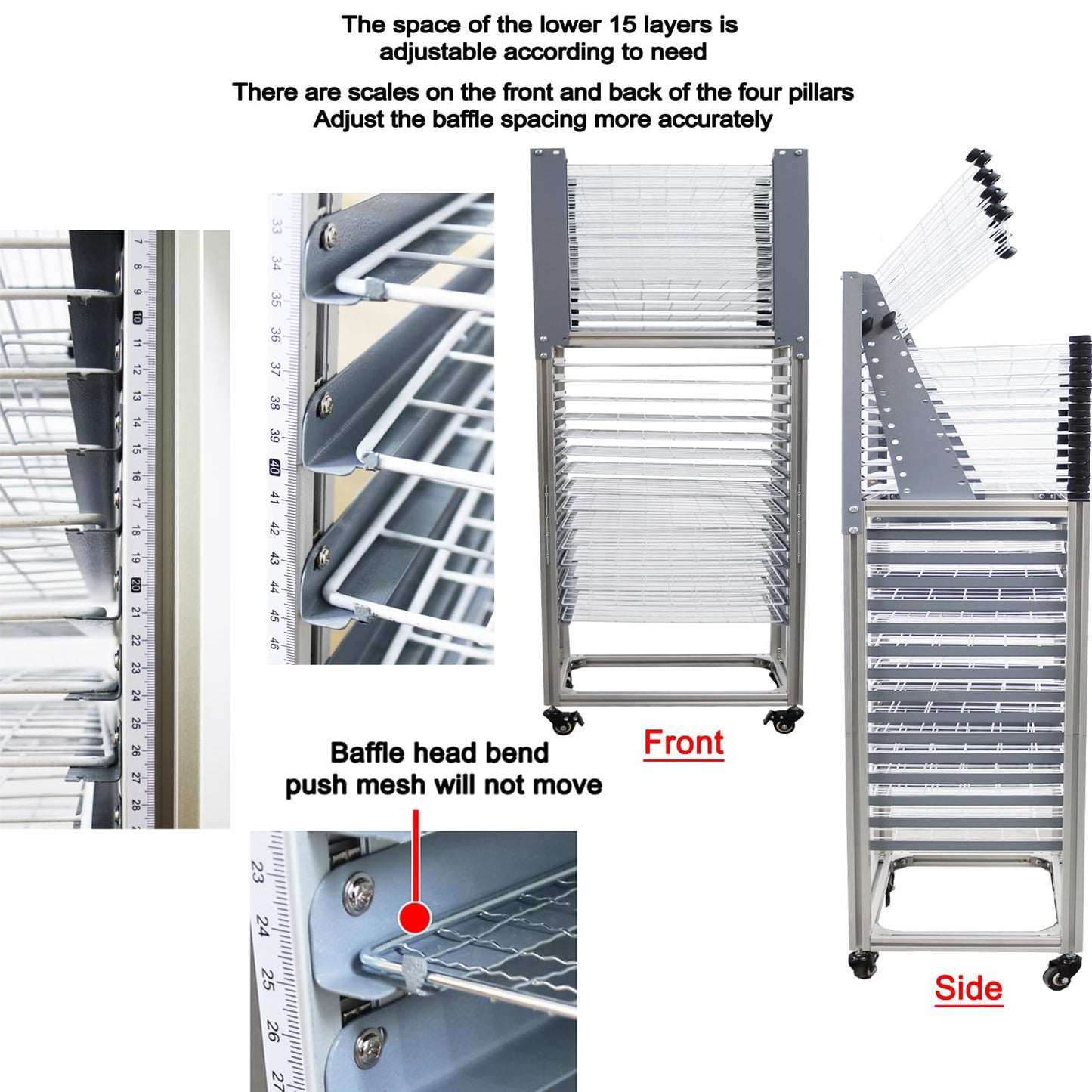 INTBUYING Art Drying Rack Ground-placed Movable Push and Flip-open Removable Paint Art Storage Drying Rack with Wheels for Classroom (30 Shelves) 27 * 17 * 52"