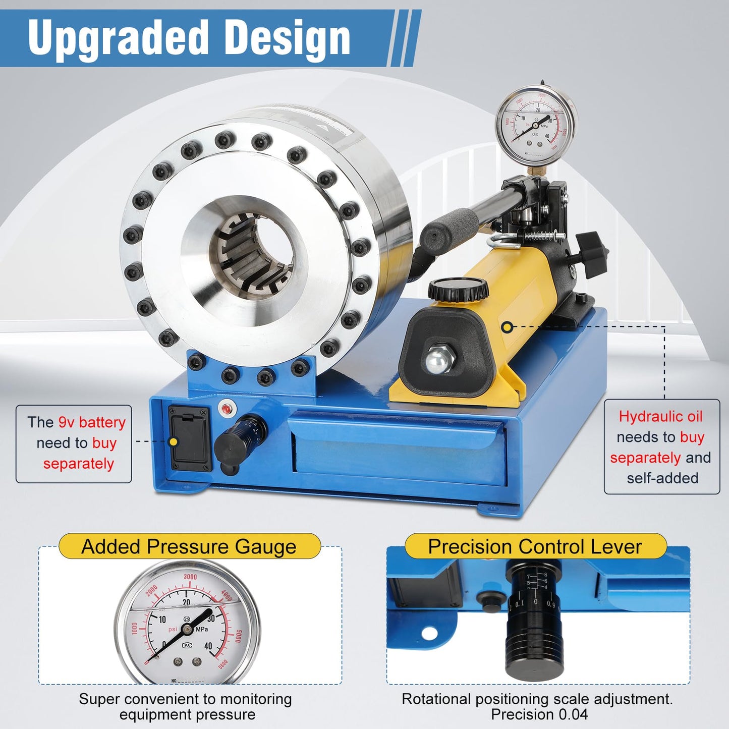 High Pressure Hydraulic Hose Line Crimping Tool With 8 Dies, Hydraulic Line Crimping Tool For Most Braided Hose Diameters 0.24” - 1.7”
