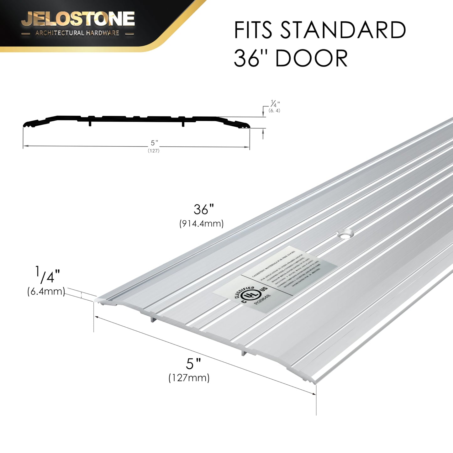 JELOSTONE 5" W x 1/4" H x 36" L - Commercial Aluminum Door Threshold(Mill Aluminum)- Door Saddle- ADA accessible Barrier Free- Fire Rated- Door Thresholds for Exterior Doors, B303A