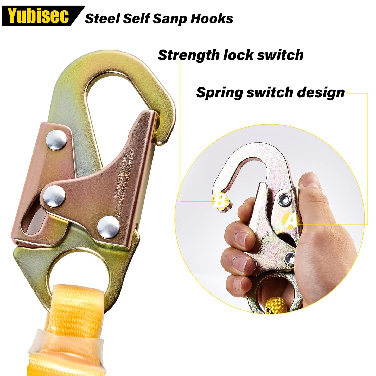 Yubisec Rope Harness Safety Lanyard 25FT, Vertical Lifeline Assembly with Grab Snap Hooks Shock Absorber, Fall Protection Tree Climbing Lifeline Kit, Heavy Duty Roof Safety Equipment ANSI CE