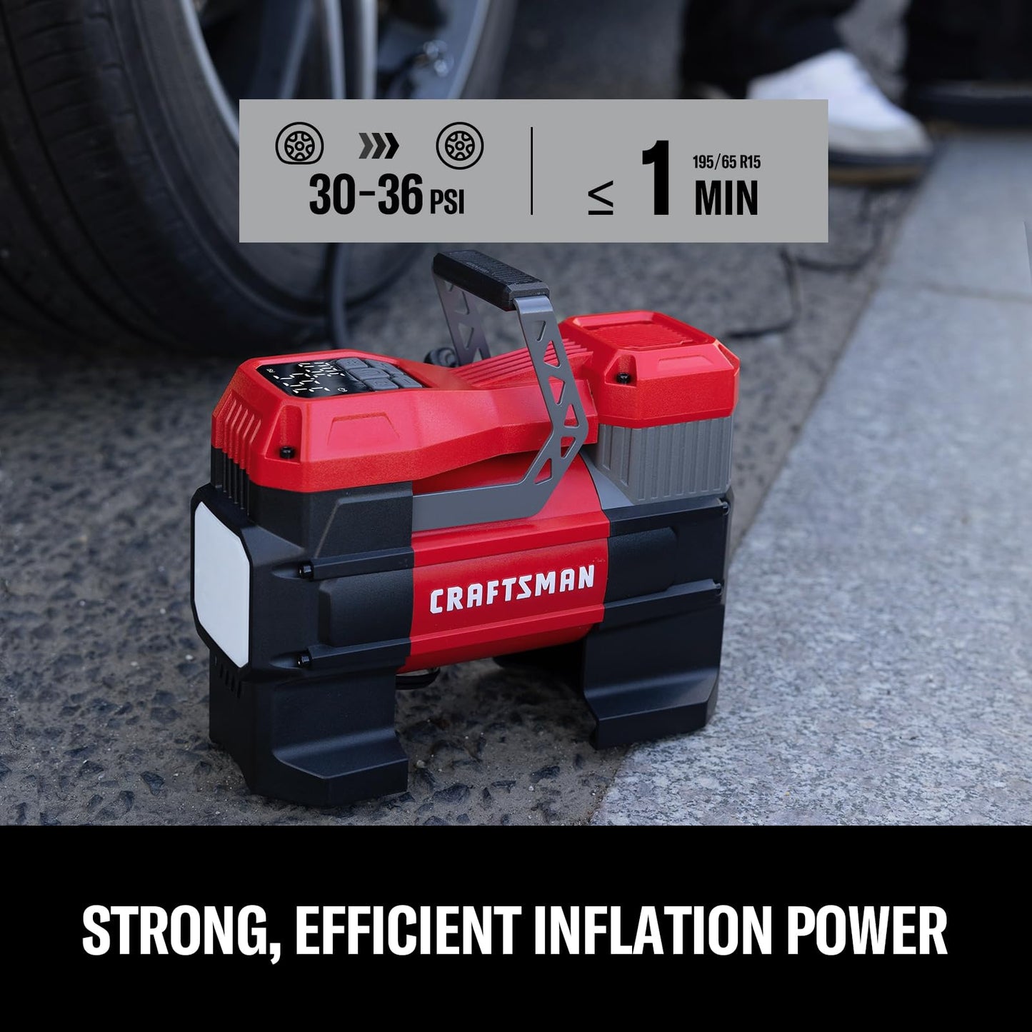 CRAFTSMAN 12V Tire Inflator Portable Air Compressor, Up to 150 PSI with Digital Gauge & Auto Shut-Off, LED Light, 12V DC Car Plug Compact Air Pump for Car Tires, Bikes & Sports
