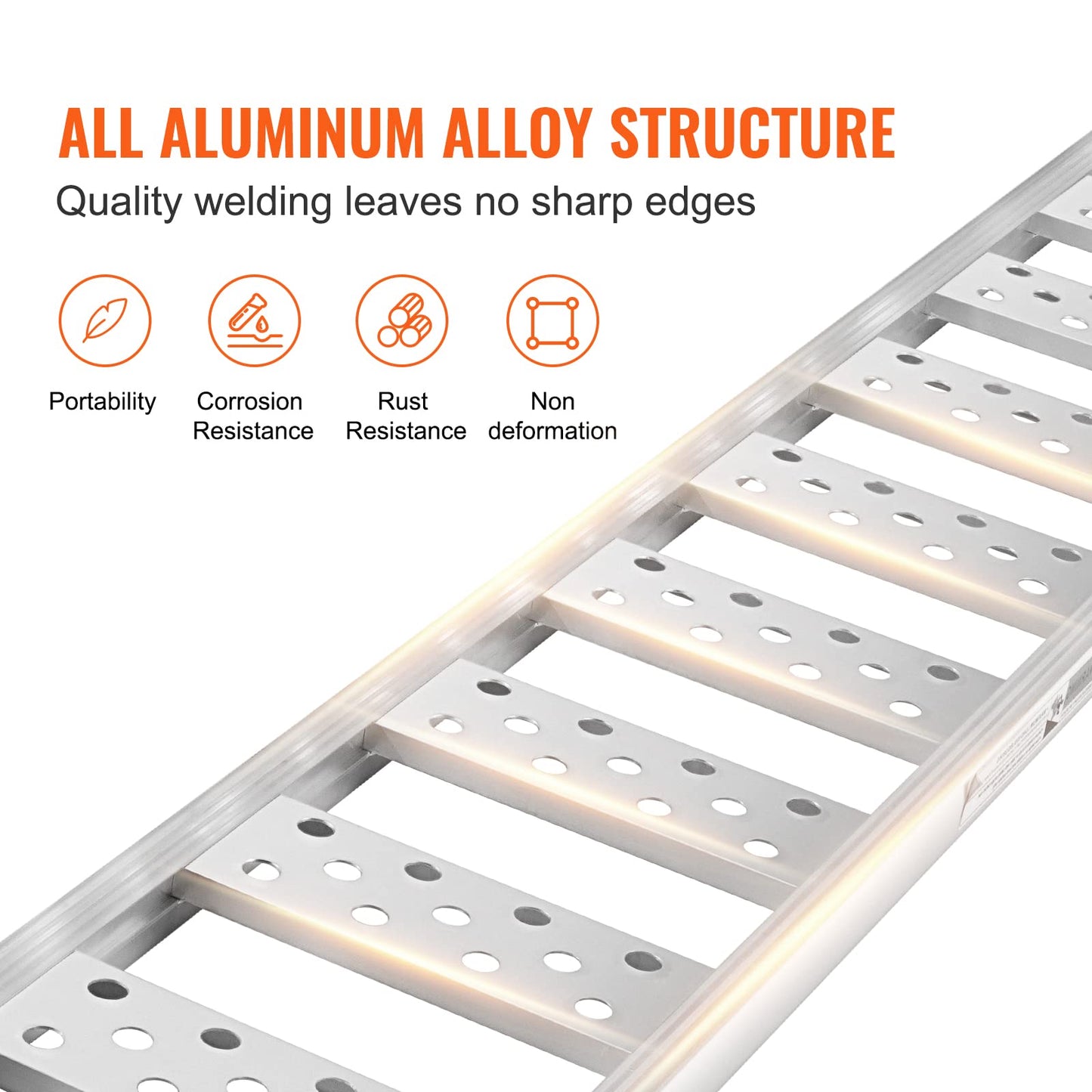 VEVOR Aluminum Ramps, 1250lbs, Straight Ramp with Treads and Load Straps, Portable Loading Ramp for Motorcycles, ATVs, Trucks, Lawn Mower, Dirt Bike, Garden Tractor, 78" L x 12" W, 2Pcs