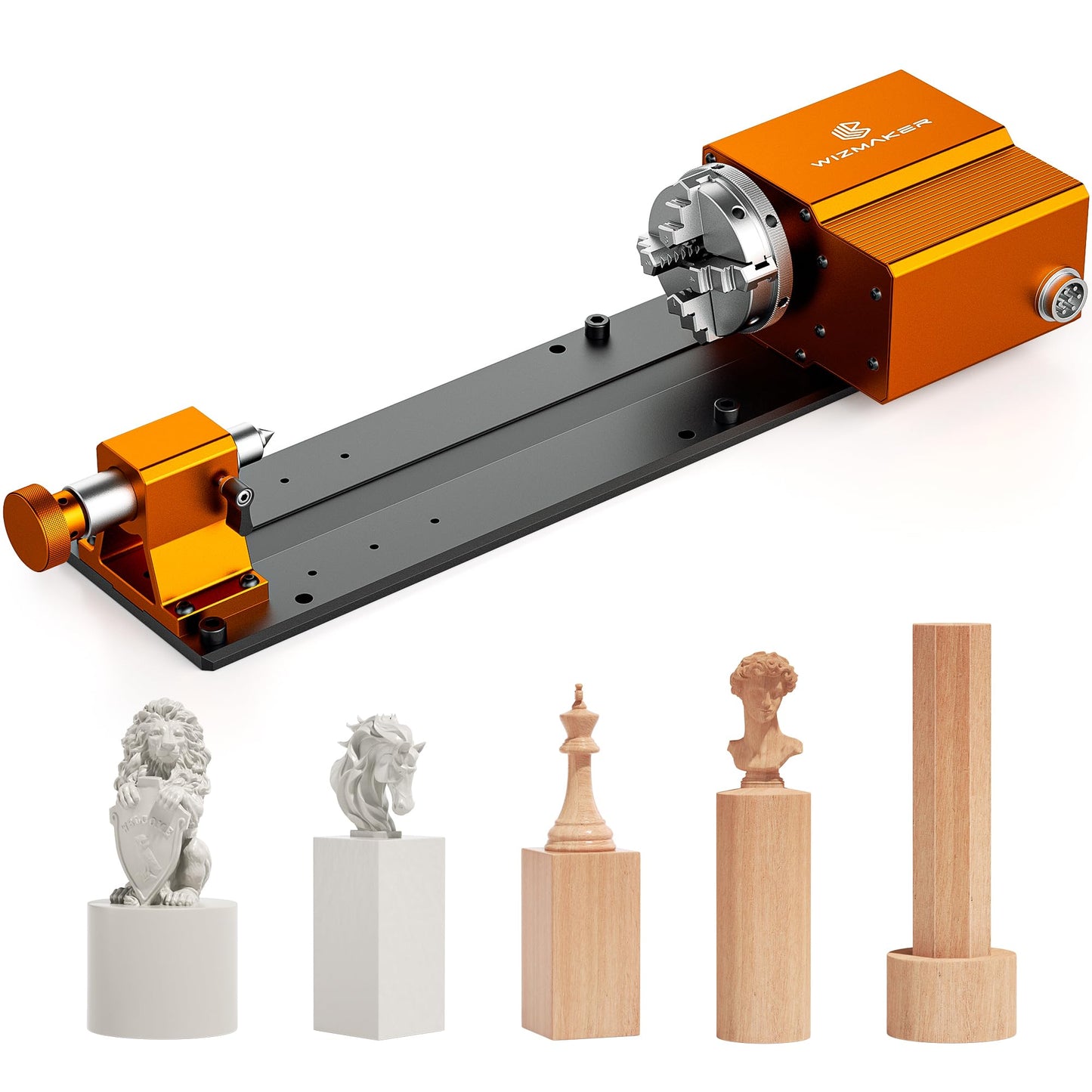 Wizmaker 4th Axis, CNC router engraving machine rotating 4th axis, belt reduction ratio: 1:4 (18:72) chuck diameter 4mm-63mm maximum length 190mm