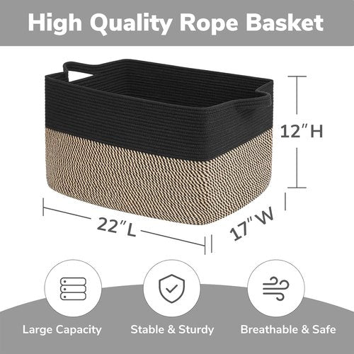 Goodpick Large Wicker Blanket Basket - 22" x 17" x 12" | Stylish Storage for Toys & Laundry