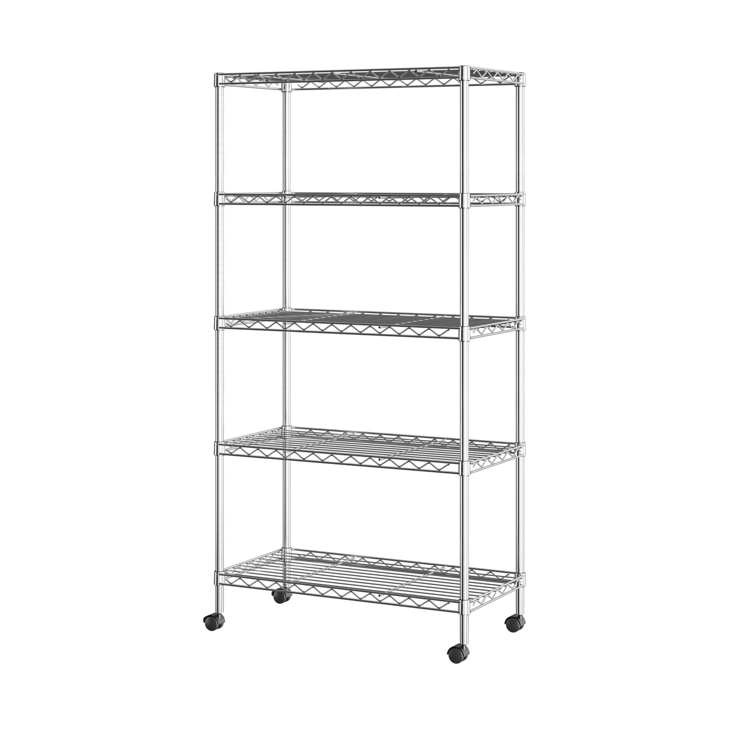 Seville Classics 5-Tier Wire Shelving with Wheels, 5-Tier, 30"" W x 14"" D (NEW MODEL), Chrome Plating, Plated Steel
