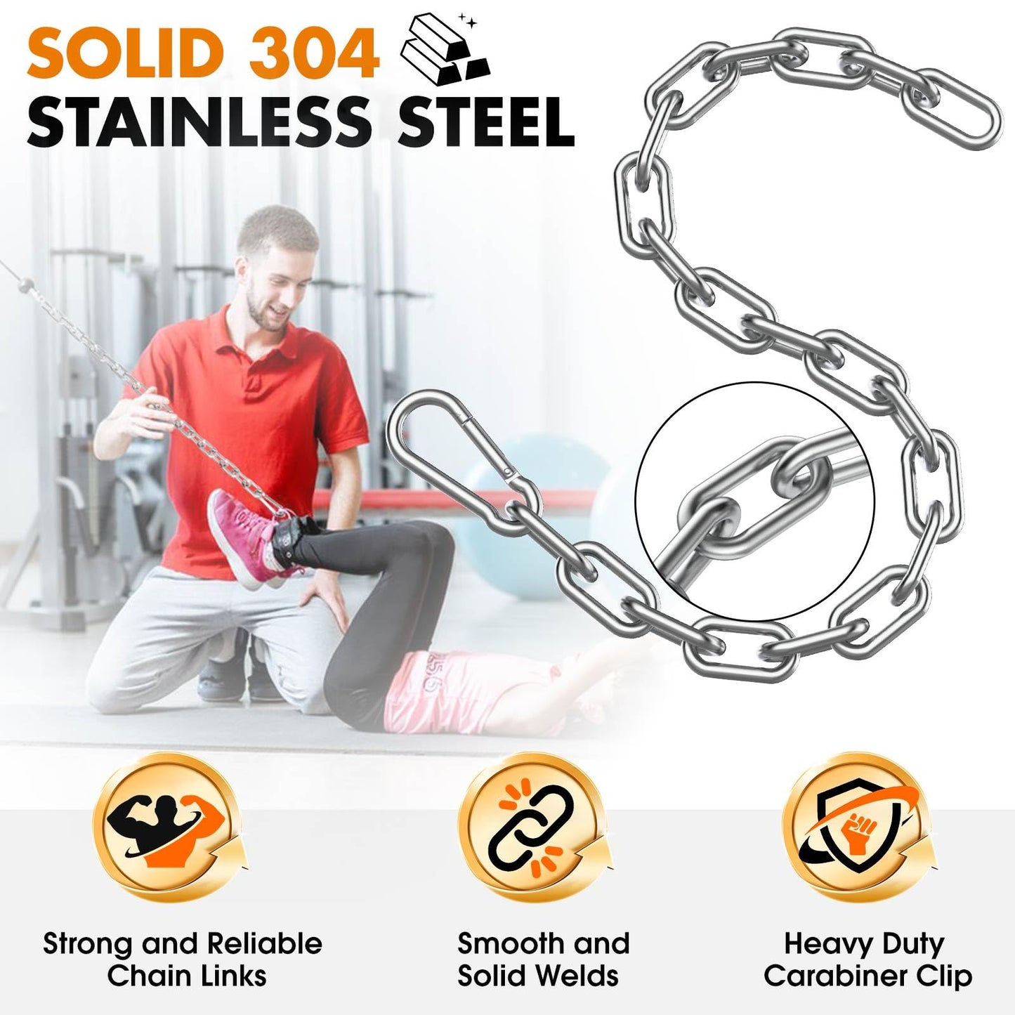 Anobeyi 23.6" Gym Fitness Cable Extension Chain, 304 Stainless Steel Cable Machine Extension Accessory, Workout Chain for Home Gym Replacement, Weight Lifting, Triceps Exercise (Silver-1pc (Dia-5mm))