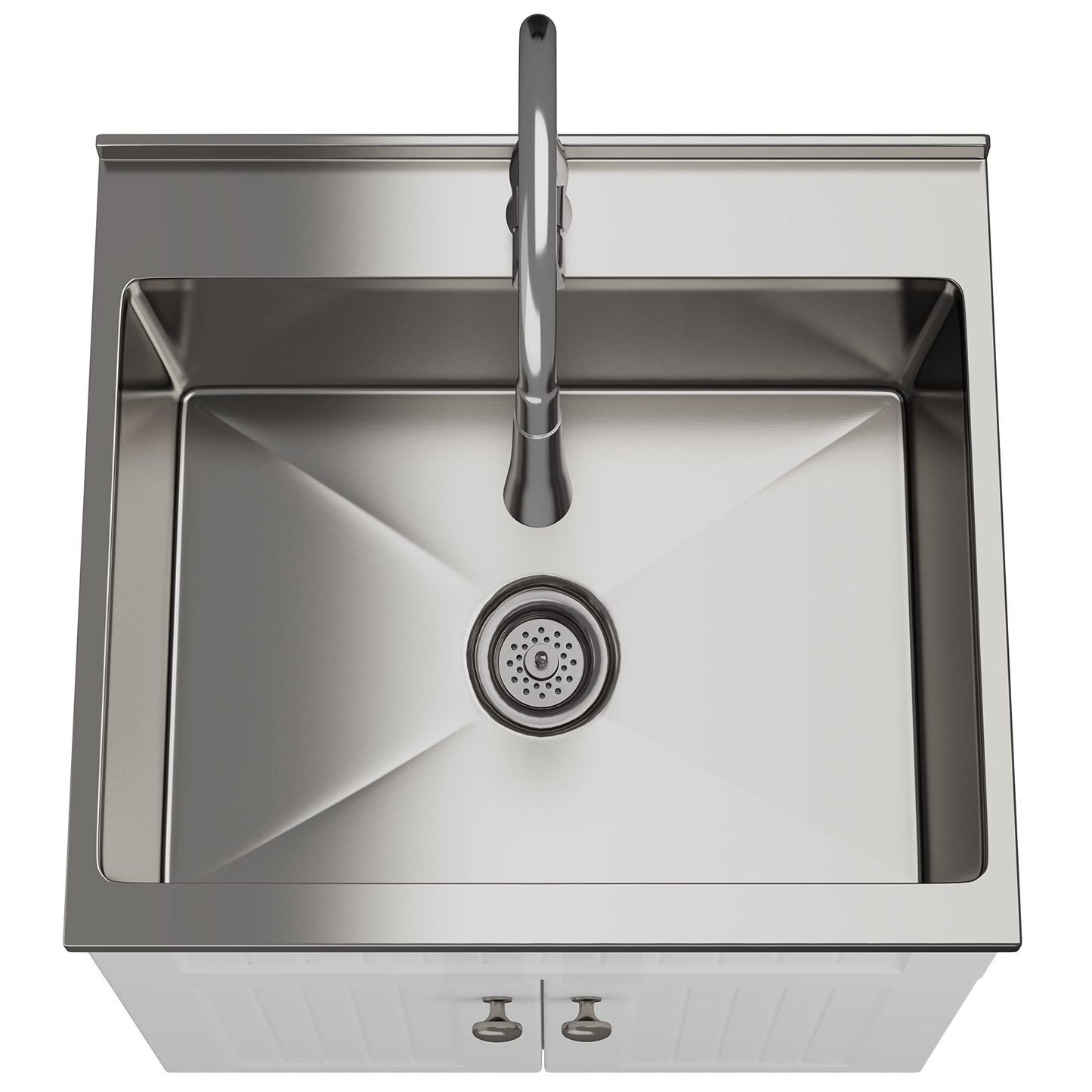 SIMPLIHOME Beckham All-in-One 24 inch Wide Utility Sink and Laundry Cabinet in Pure White Finish, Transitional Stainless Steel Sink Cabinet for Laundry Rooms with High-Arch Brushed Nickel Faucet