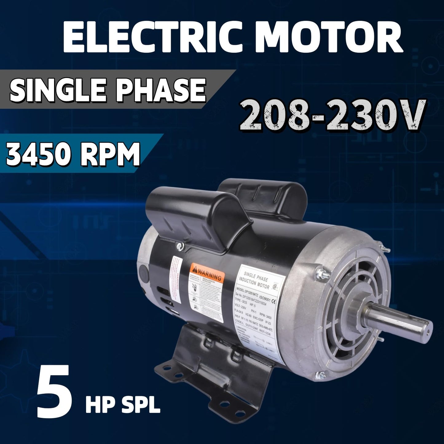 54421193 5HP Air Compressor Motor Replacement for Ingersoll Rand, Single Phase, 184T Frame, Open Drip Proof Enclosure, 5Hp Output, 3450RPM, 60Hz, 208-230V, 23378805 Mixizap