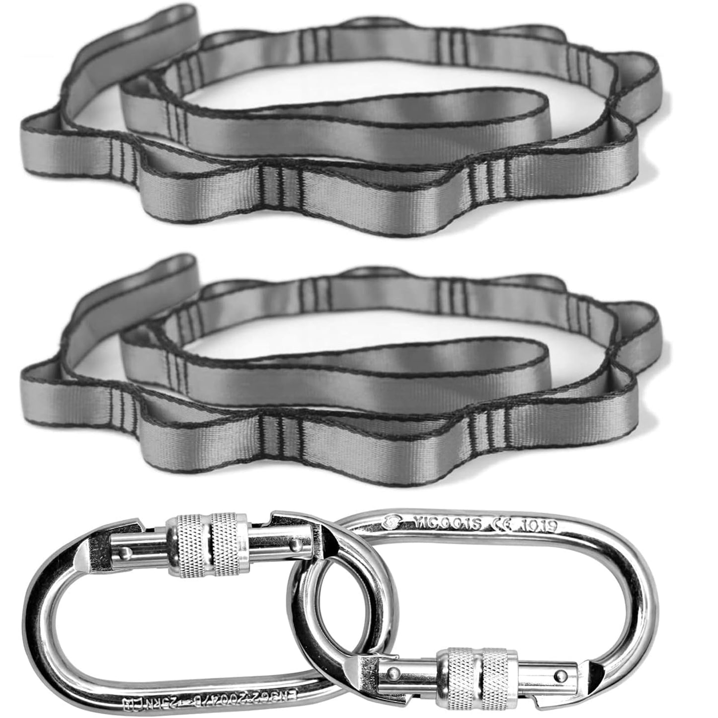 PRIOR FITNESS Yoga Straps Aerial Hammock Accessory Set, 2pcs Carabiner + 2pcs Daisy Chain r, Aerial Silk Hardware with Carabiner Daisy Chain for Yoga Swing Pilates