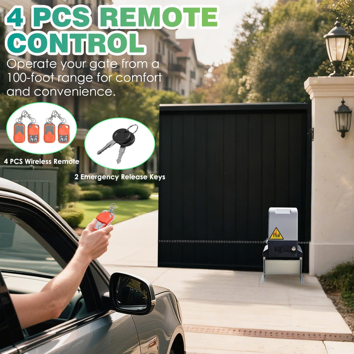 4400lbs Automatic Sliding Gate Opener with APP Control & 4 Remotes, 750W Heavy Duty Electric Sliding Gate Motor Kit with Wireless Keyboard for Sliding Gate Opener Up to 40ft