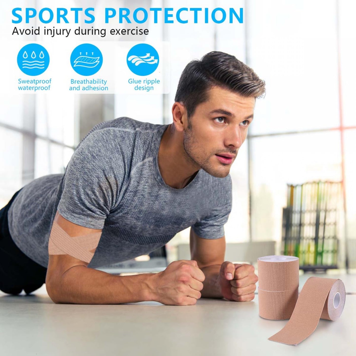 SenseYo 2 Pack Kinesiology Tape, Athletic Tape Supports Protects Muscles, Knees, Shoulders & Plantar Fasciitis, Waterproof & Hypoallergenic Kinesiology Tape (Skin Color)