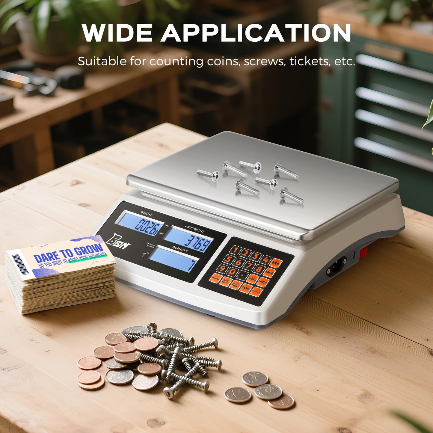 Bonvoisin Counting Scale 30kg/66lb x 0.1g Digital Inventory Industrial Scale with Battery for Small Parts Tickets Pieces