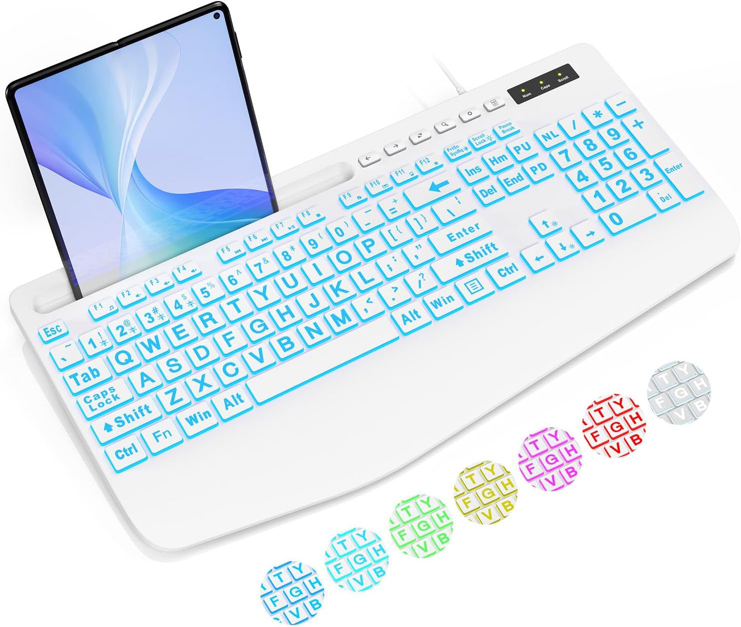 SABLUTE K21Pro 7-Color Large Print Backlit Computer Keyboards, Wired Lighted USB Keyboards with Backlit, Wrist Rest