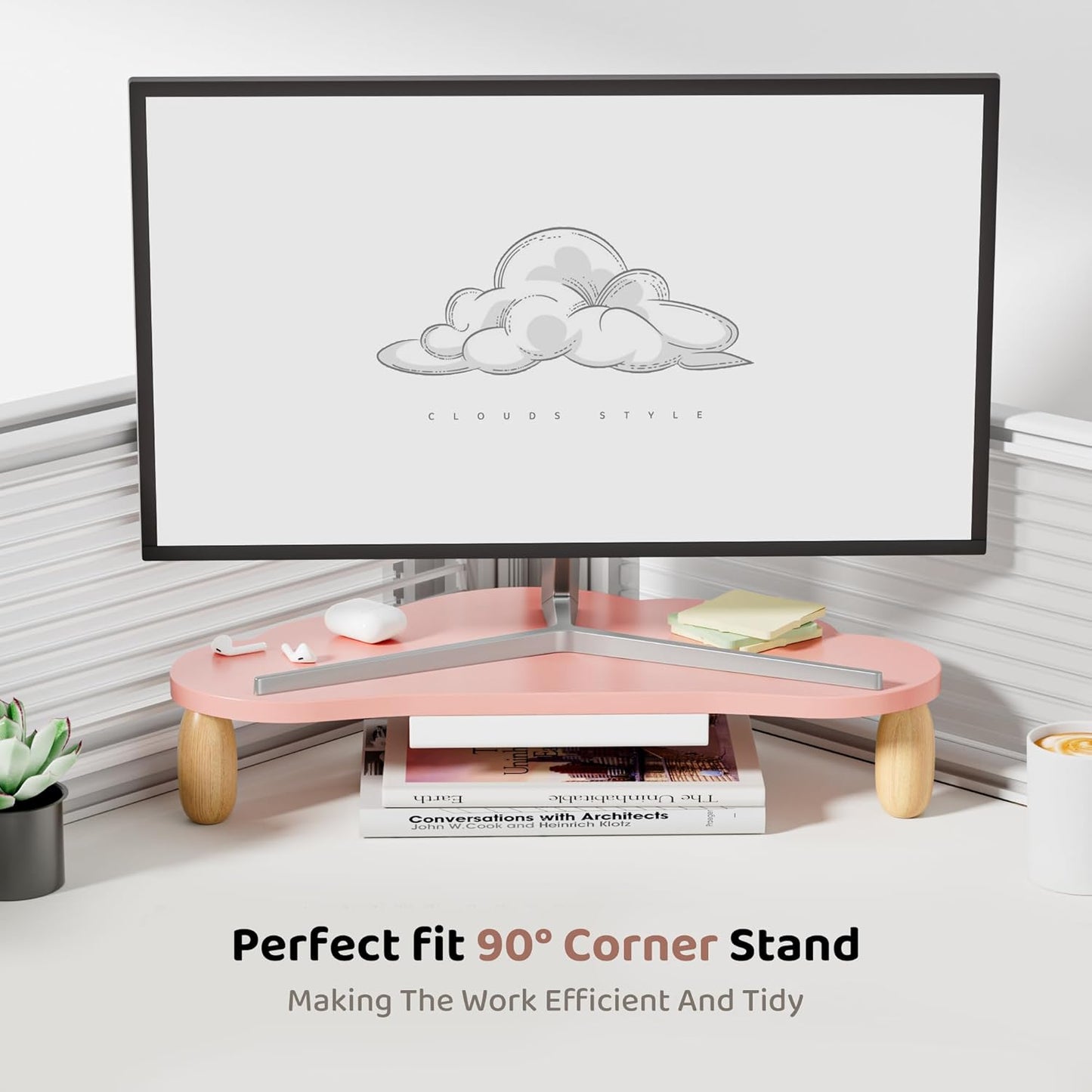 16.5In AFOOYO Monitor Stand Riser,Cloud-Shaped Sturdy Wood Computer Monitor Riser Wirh Drawer, Multi-Purpose Desktop