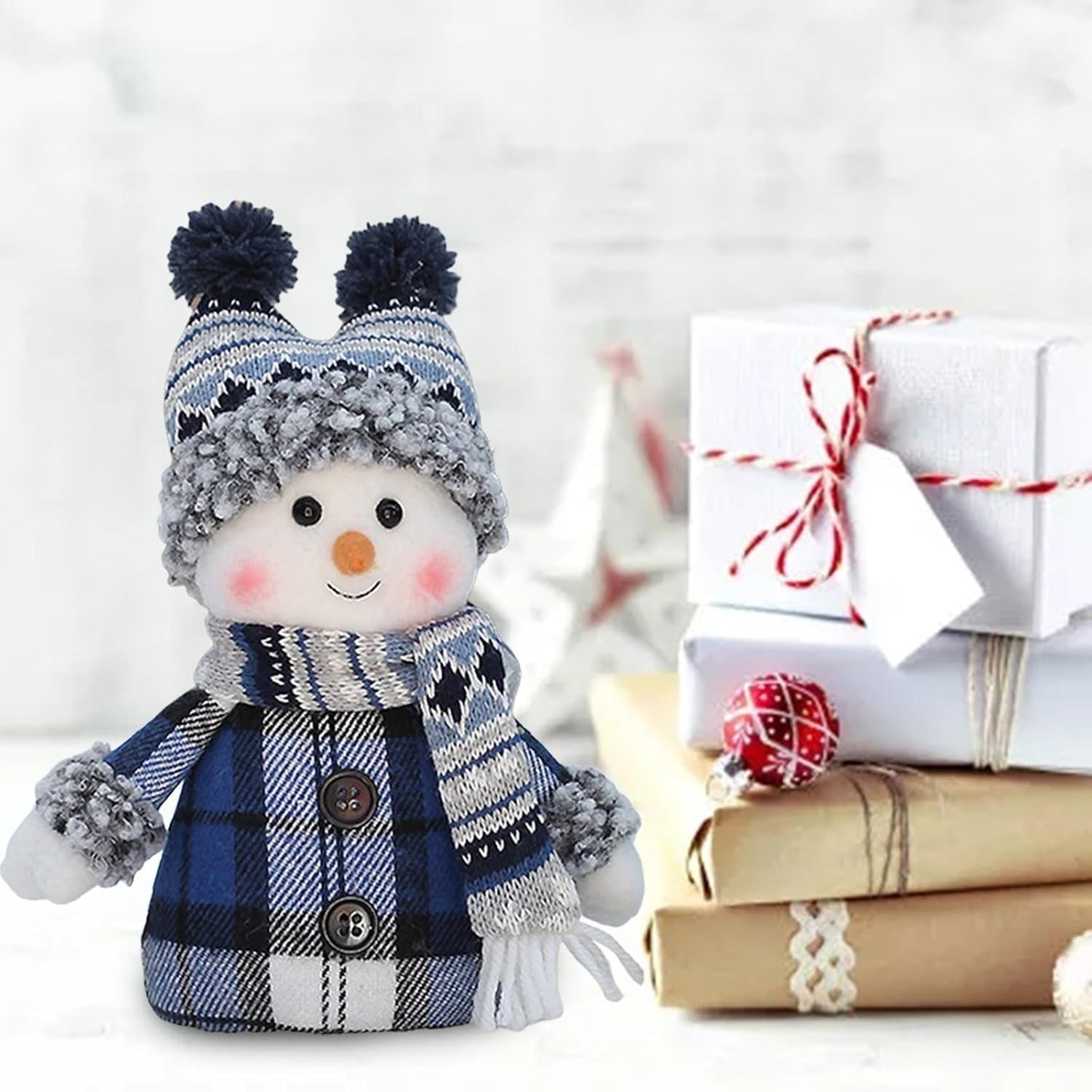Skiennix Cute Snowman Plush Doll - Handmade Christmas Decoration for Winter Home | White Boy