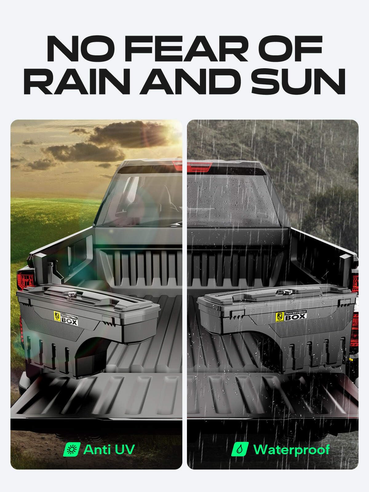 YHTAUTO Truck Bed Storage Tool Box Lockable Compatible with Toyota Tacoma 2005-2023, Passenger Side, 2019-2023 with Storage Box, Swing Waterproof Wheel Well Toolbox