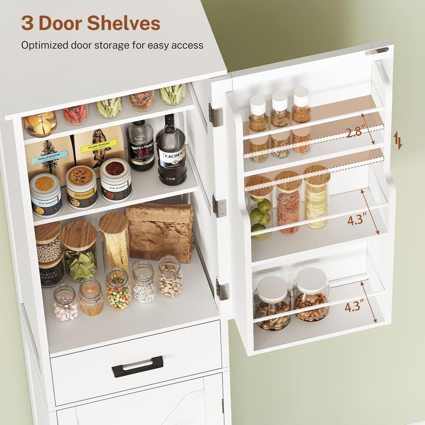 TEENFON Tall Storage Cabinet with 3 Door Shelves & 1 Drawer, Narrow Kitchen Pantry Cabinet for Living Room, Bathroom, Entryway, White