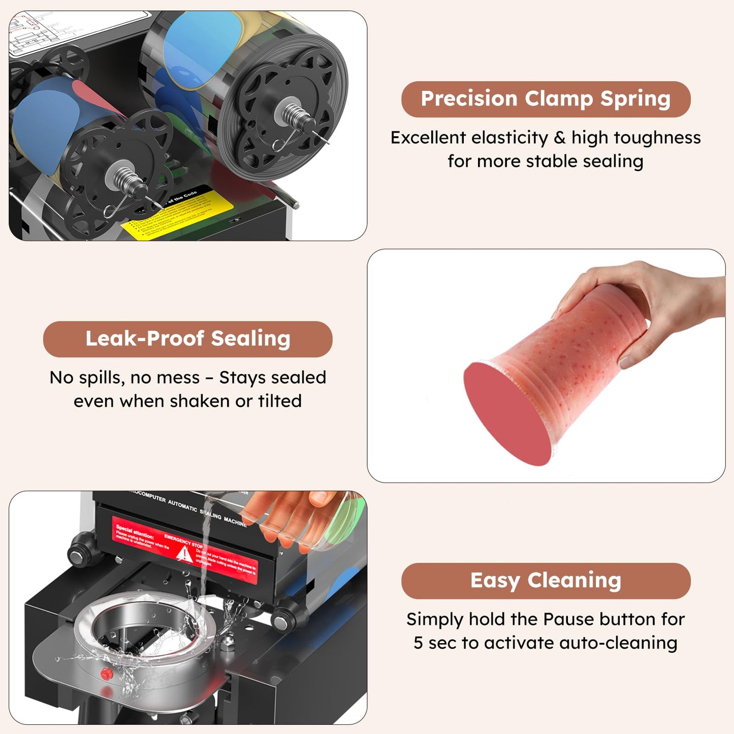 BriSunshine Cup Sealing Machine, Full Automatic Cup Sealer, 88/89/90/95 mm Electric Boba Machine, 600 Cups/H, Plastic & Paper Cups for Bubble Boba Tea Coffee Juice (Sealing Film Excluded)