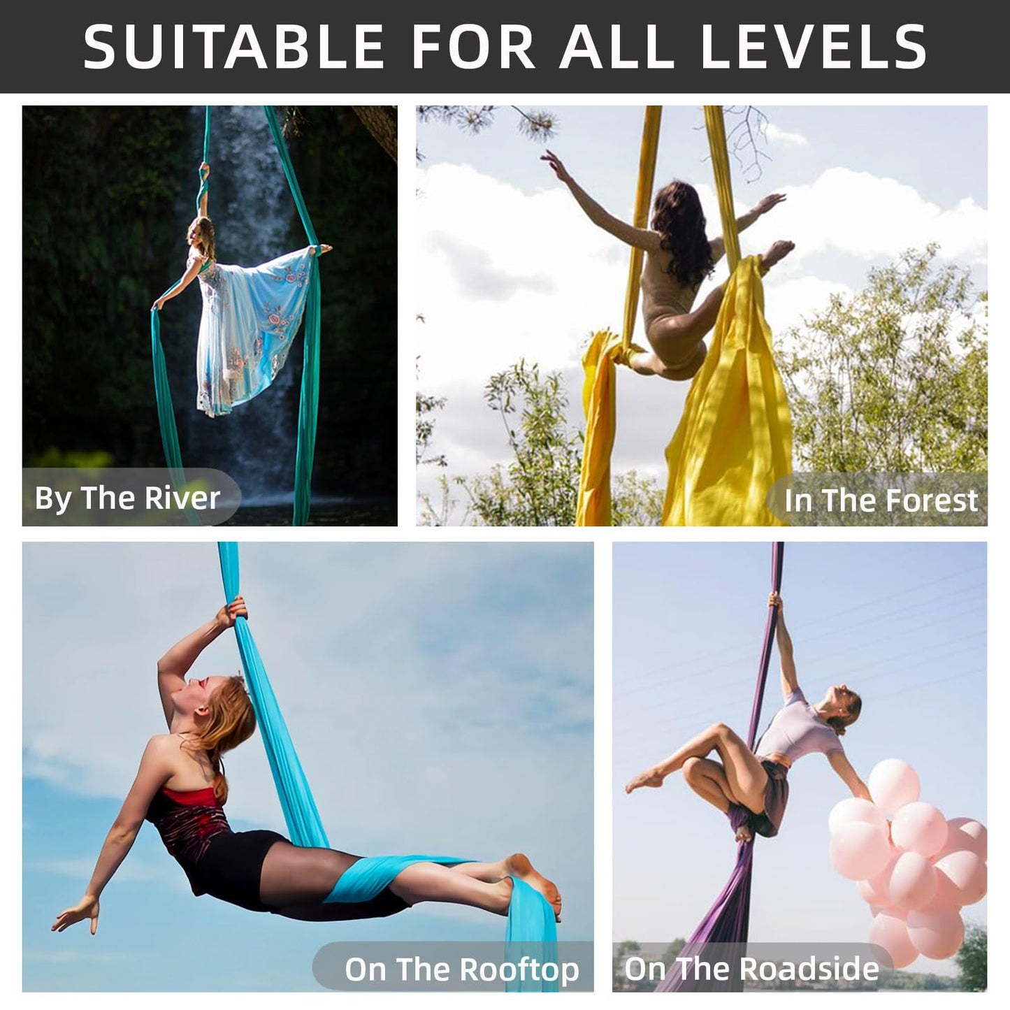 PRIOR FITNESS Aerial Silks Set, Professional Thicker Low Stretch Fabric 9/15/20 Yards Aerial Silk Swing Set with Hardware Guide, Yoga Starter Kit For Home, Aerial Yoga Hammock, Silks for Gymnastics, Antigravity Yoga, Inversion Exercise-All Levels
