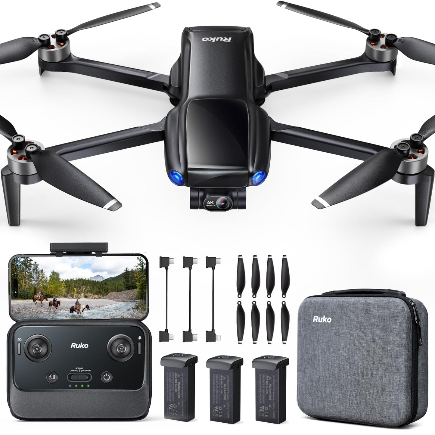 Ruko U11MINI 4K, Drones with Camera for Adults 4K Video 8K Photo, Under 249g, 3-Axis Gimbal, 20000ft FPV Transmission, AI Takeoff/Landing, Auto Return, GPS with Beeper, TOF, Beginner (96-Min Flight)