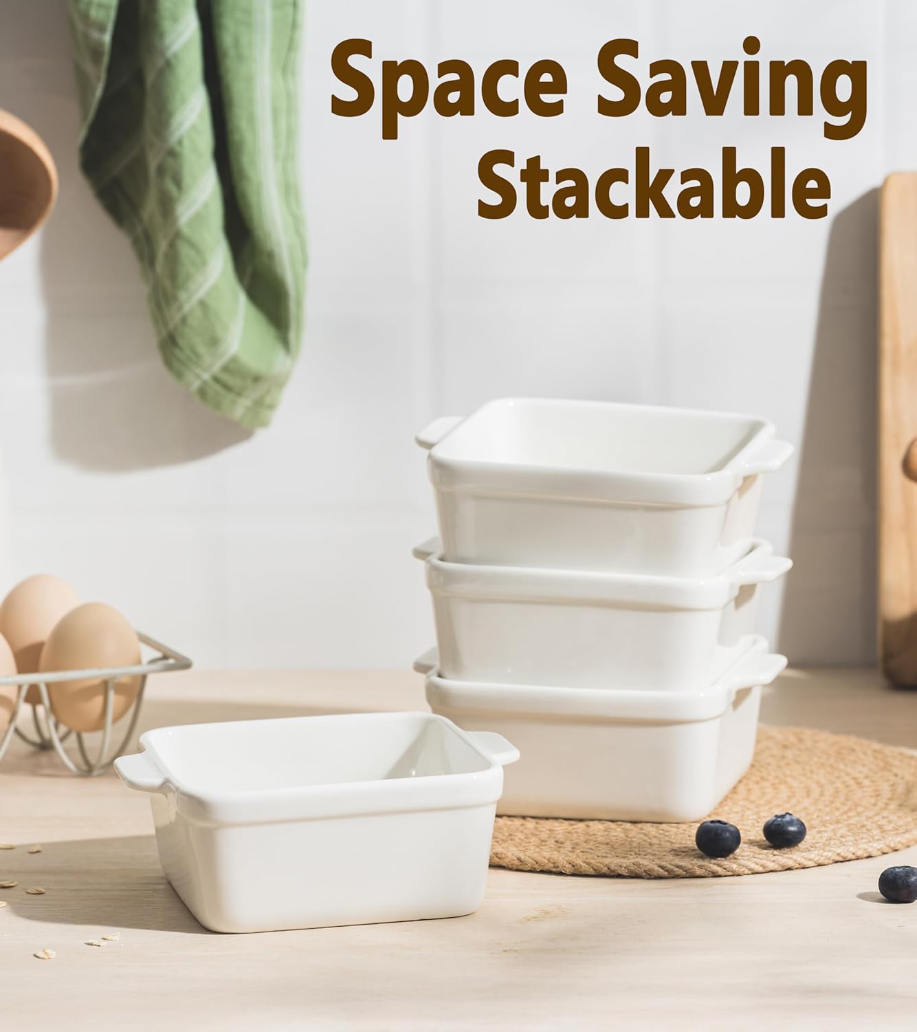 Regine Switzerland 16 oz Small Baking Dish Set - 4 Ceramic Casserole Dishes for Oven & Freezer Safe Meal Prep