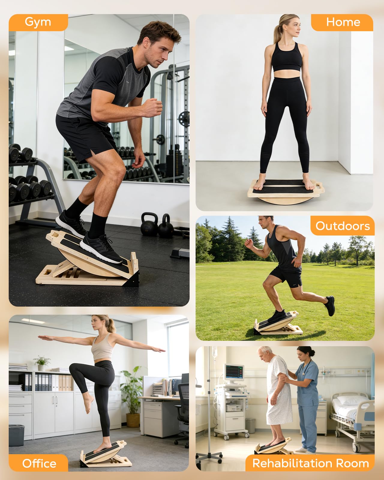 MoKo 2-in-1 Wooden Slant Board & Balance Board, 4 Adjustable Inclines Calf Stretcher for Knees, Ankles, Heels, Feet and Legs, Non-slip Stretch Boards Support up to 220lbs