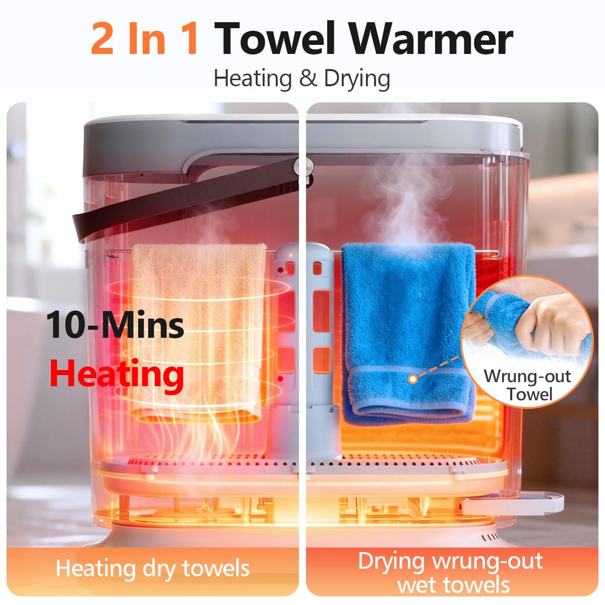 KISSAIR 30L Large Towel Warmer, Rapid Dry & Heated 2 in 1 Towel Warmer Bucket for Bathroom, Fits Up to Three 45"X70" Oversized Towels or One Large Blanket, 24-Hour Timer and Auto Shut Off, White