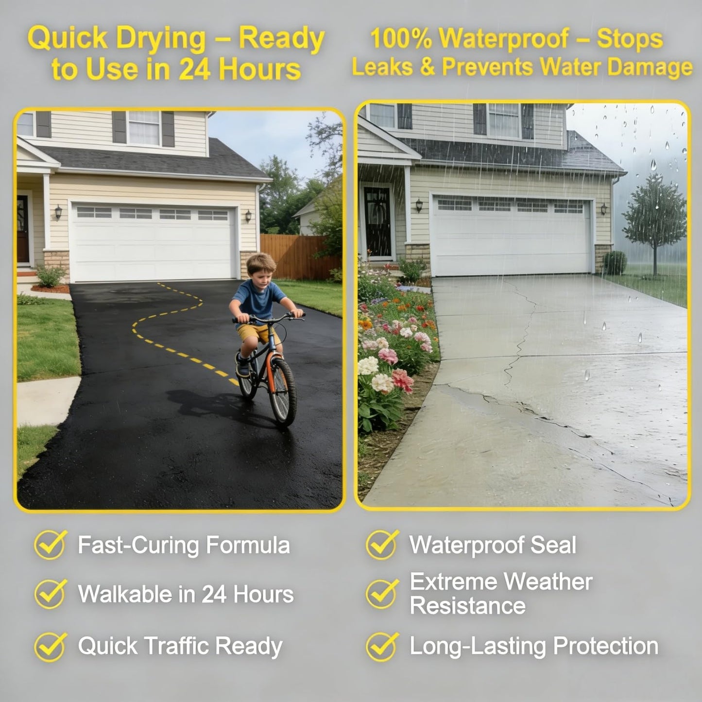 Concrete Cement Crack Filler Self-Leveling Sealant, Waterproof Fast-Drying Concrete Sealer Repair, Flexible Easy DIY Crack Seal Gule for Driveway, Sidewalk, Patio, Garage Floor, Asphal -2PC