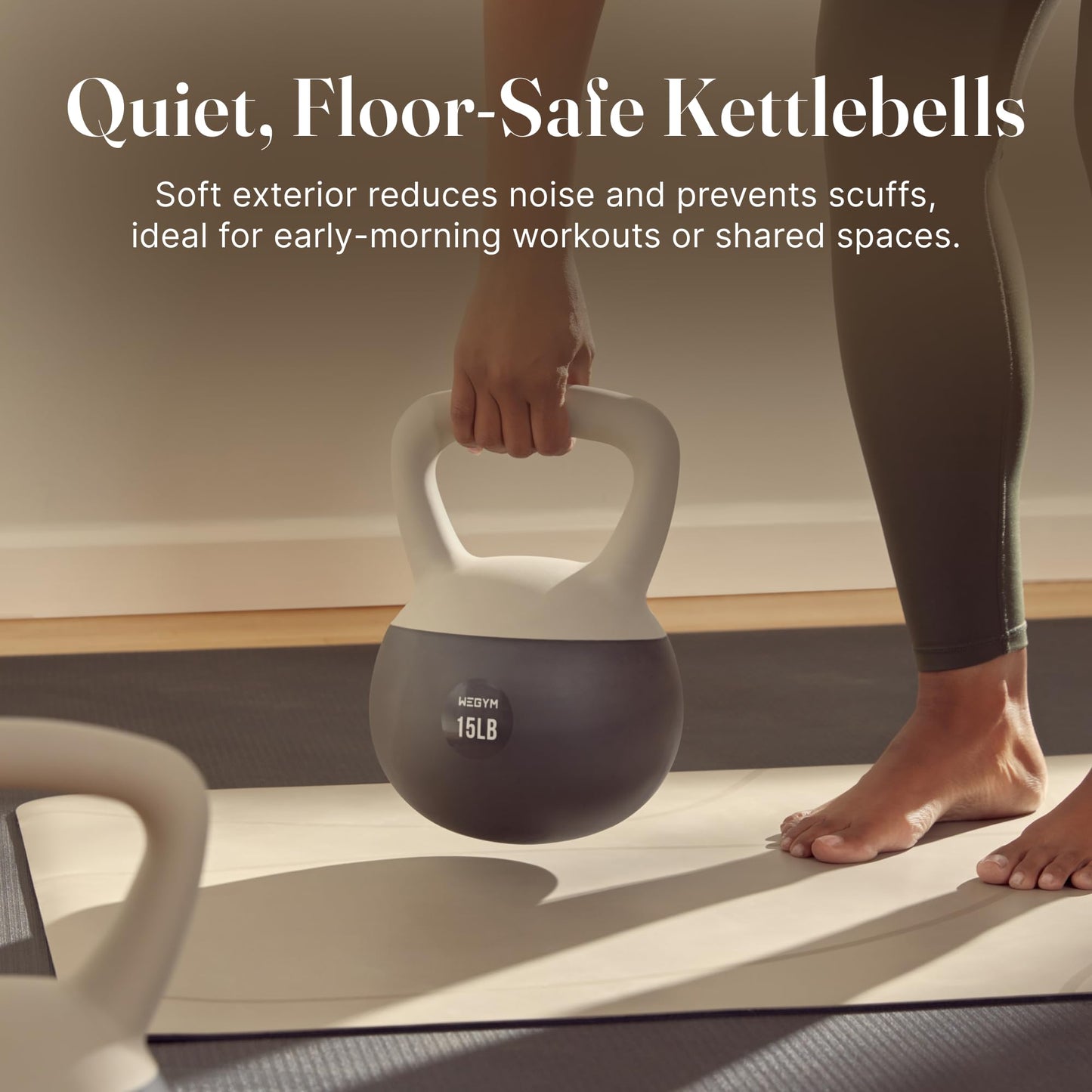 WeGym Soft Kettlebell Set with Cushioned Impact Resistant Base, Anti Slip Wide Grip Handle for Home Workouts, Weightlifting, Full Body Training (10+15+20LB Sandstone-3 PCS)
