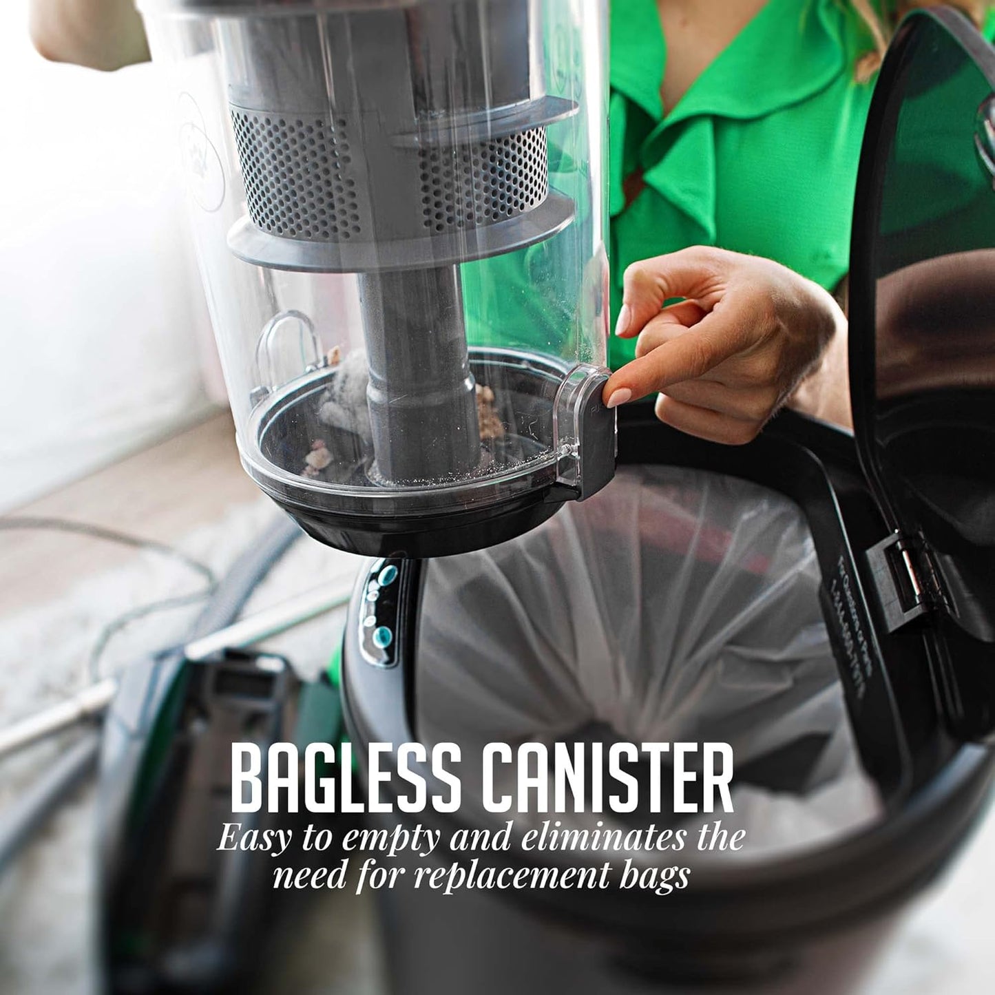 OVENTE Bagless Canister Vacuum Cleaner - 1400W Powerful Suction, 3L Dust Cup, Lightweight, Black