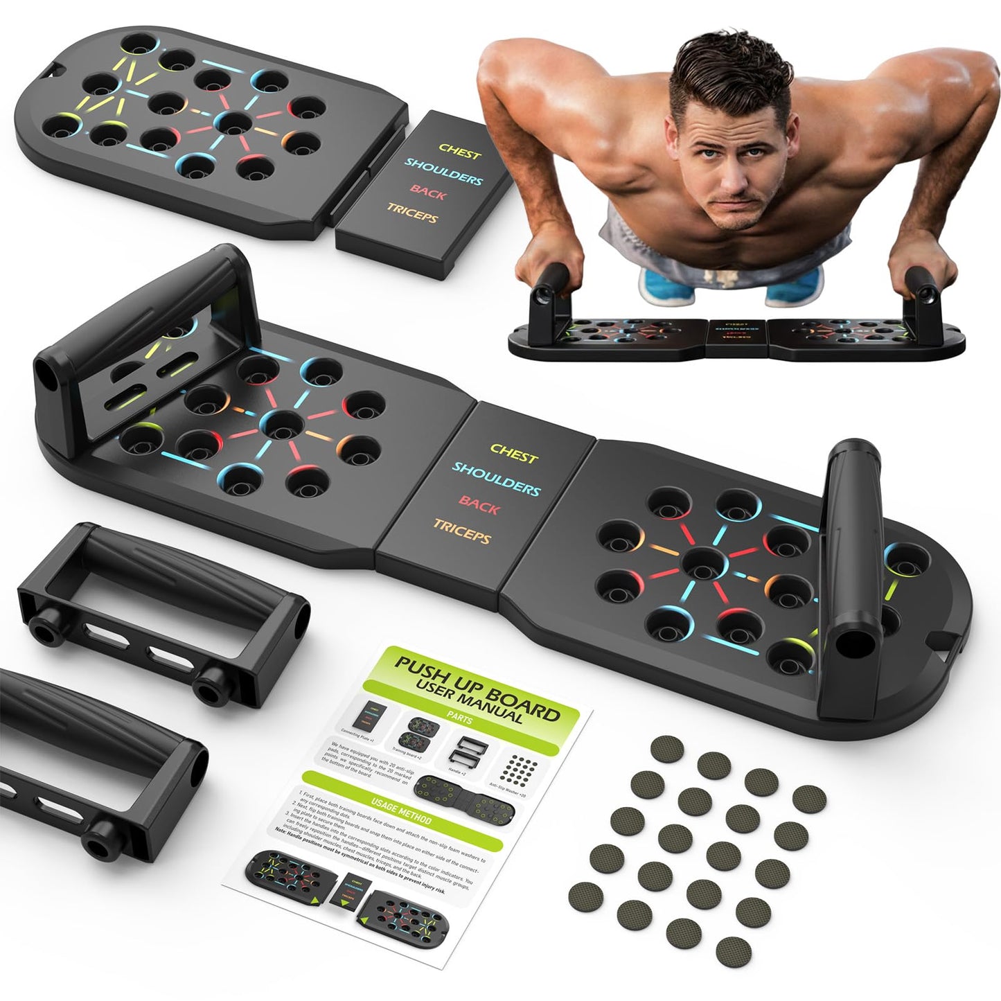 JLoibao Push Up Board Fitness, Workout Home Gym Equipment, 20 in 1 Exercise Pushup Bar Handles for Floor, Strength Training Equipment for Men