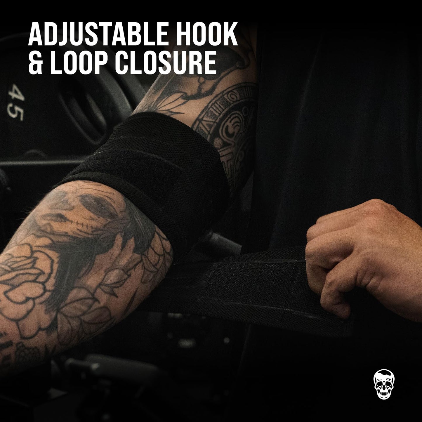 Gymreapers Weightlifting Elbow Wraps (1 Pair) - Flexible 40'' Elbow Compression Strap & Joint Support Brace - For Bench Press, Powerlifting, and Pressing (Black)