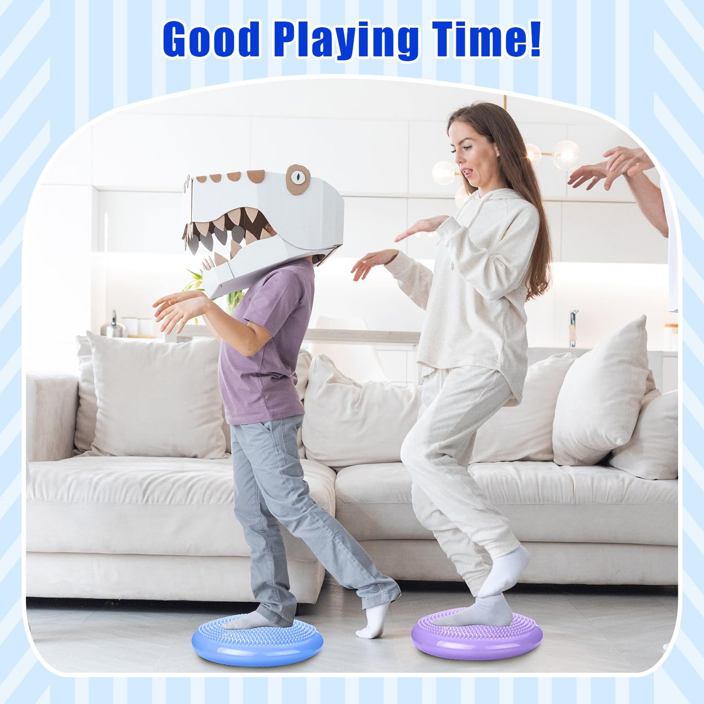 Silipull 2 Pcs Wiggle Seat Inflated Wobble Cushion Flexible Balance Disc with Air Pump for Core Stability Strengthening Improving Posture Physical Exercise(Macaroon Blue and Taro Purple)