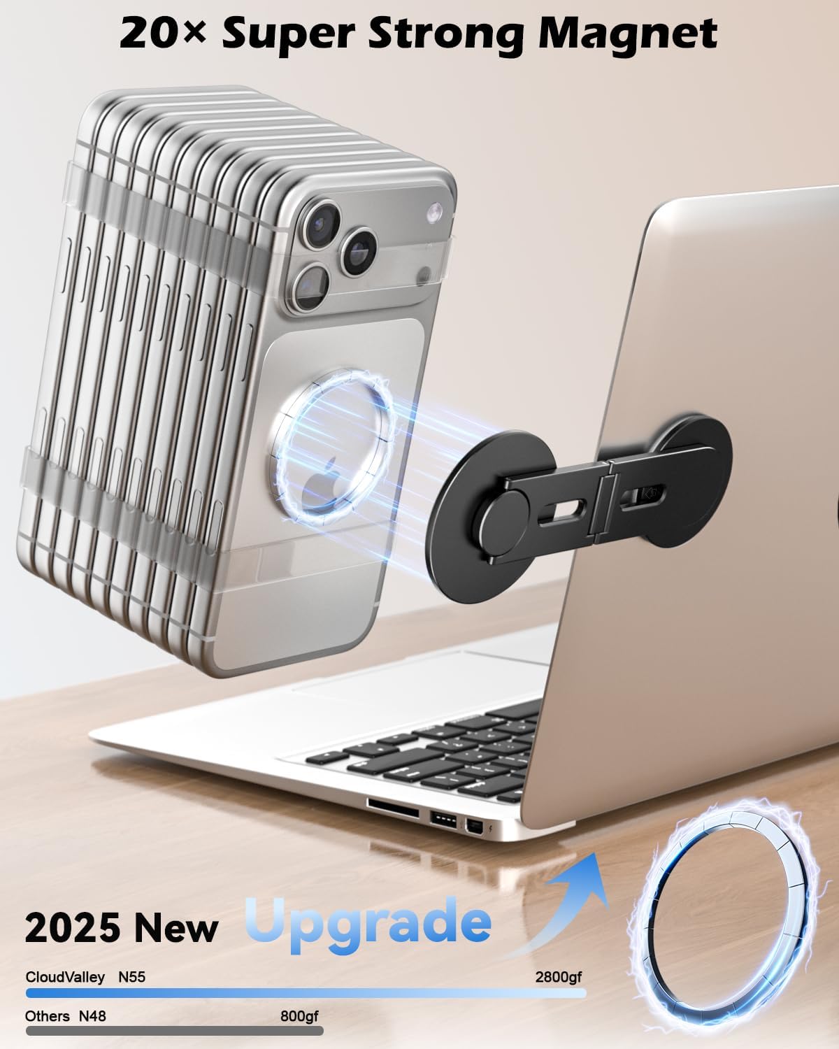 CloudValley 17/16/15/14/13 3/ Magnetic Phone Laptop Holder Mount, Foldable Hidden Portable Stand for iPhone & All
