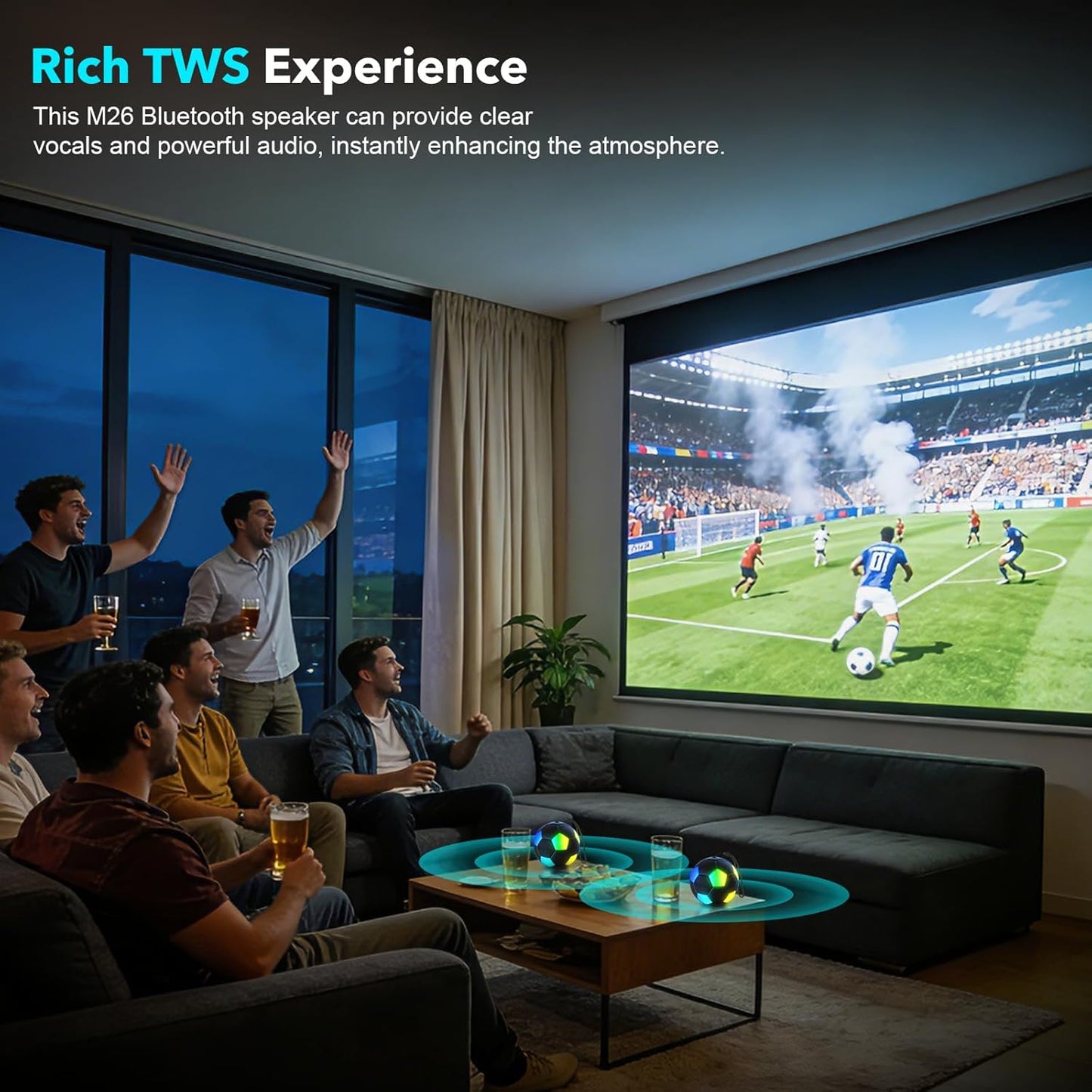 RZLCCL IPX6 5W Soccer Ball Shaped Speaker, Portable Wireless Speaker with LED Light, Waterproof, Stereo, TWS Pairing