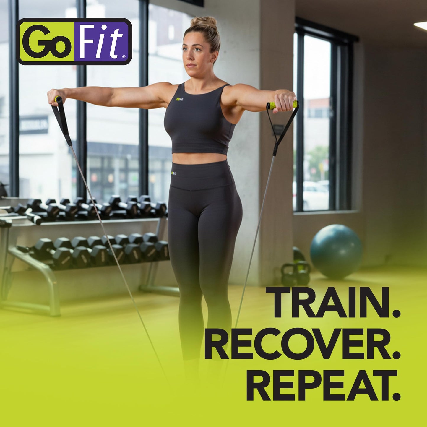 GoFit Resistance 100lbs Training Power Tubes – Heavy-Duty Exercise Bands for Strength, Stretching, Home Workouts, Yoga, Pilates, and Full Body Fitness, Black