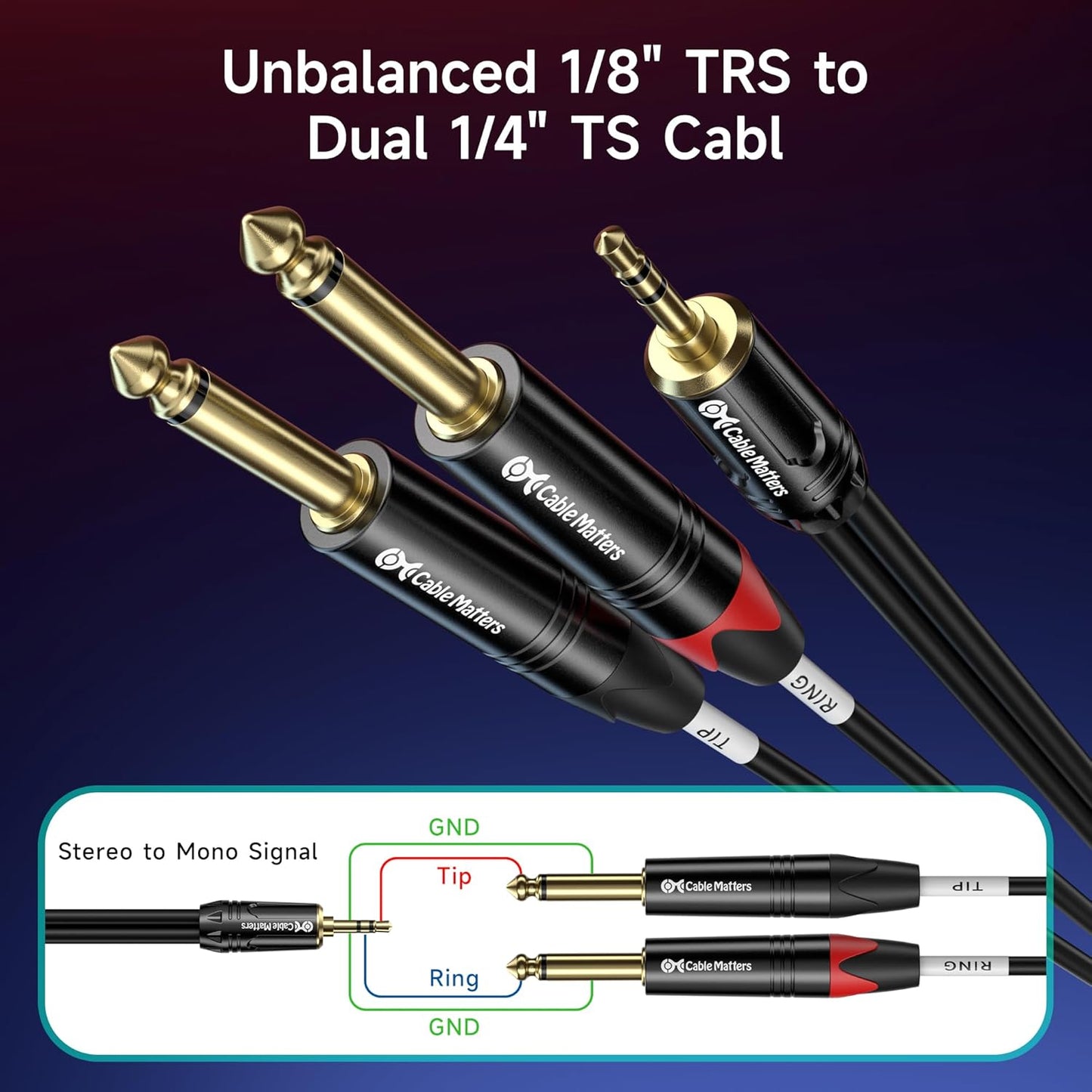 3.5mm 6.35mm 6ft, 1/8 1/4 3.5mm 1/4 Cable Matters TRS to Dual TS Breakout Cable - to Stereo Cable, to Y Splitter Cord