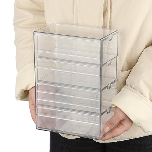 Hipiwe Plastic Drawer Organizer Clear Hair Accessories Organizer Box with 4 Pull Out Drawer Compact Storage Box for Cabinet Vanity Bathroom Pantry Office or Closet Organization